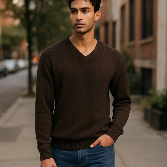 Polo Ralph Lauren Jeans Co Mens Brown V-Neck Sweater XL Knit Cotton - Picture 1 of 6